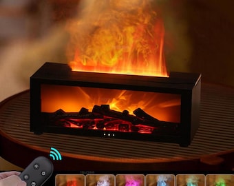 Fireplace Flame Humidifier – Remote Control Cool Mist Aromatherapy Diffuser | Colorful LED Night Light | Cozy Home Gift