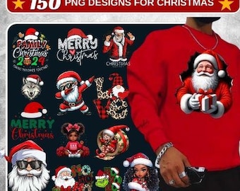 150 Christmas T-Shirt Design Bundle PNG – Holiday Sublimation Designs | Festive Graphic Tee Prints | Digital Download for POD Printify Etsy