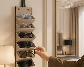 Sunglasses Organizer Case – 6 Slot Foldable Hanging Glasses Storage | Portable Eyewear Travel Pouch | Gift for Her