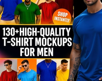 130 Men T-Shirt Mockup Bundle – Vibrant Urban Style Oversized Tee PSD | POD Mockups for Etsy Shopify Printify | Digital Download