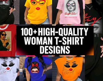 100+ Women T-Shirt Design Bundle PNG – Luxury Urban Streetwear Graphics | Pop Culture Art | Digital Download for POD Printify Printful