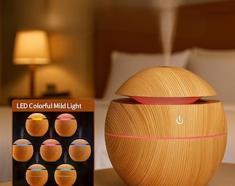 Wood Grain Essential Oil Diffuser – Cool Mist Humidifier with 7 Color LED Lights | Aromatherapy Air Humidifier for Bedroom Home