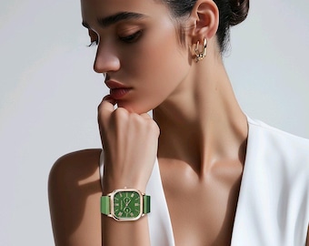 Rose Gold Square Watch for Women – Silicone Strap Quartz Wristwatch | Modern Minimalist Ladies Watch | Luxury Gift for Her