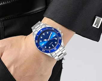 Men’s Stainless Steel Watch – Black Dial Luxury Quartz Wristwatch | Classic Sport Style | Birthday Gift for Him