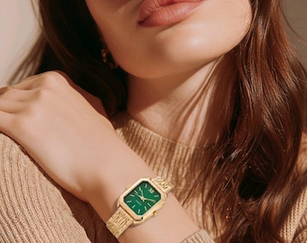 Gold Square Watch for Women – Elegant Minimalist Quartz Wristwatch | Vintage Style Ladies Watch | Luxury Birthday Gift for Her