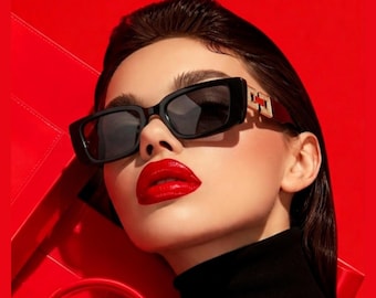 Square Sunglasses for Women – Oversized Champagne Frame UV400 | Designer Inspired Elegant Summer Shades | Trendy Fashion Eyewear