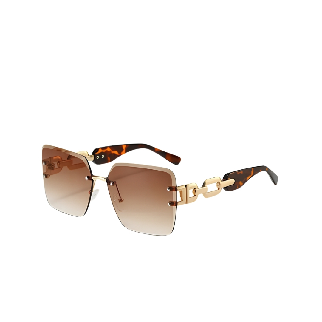 Frameless Square Sunglasses with Chain, Gradient UV400 Lenses for Men & Women
