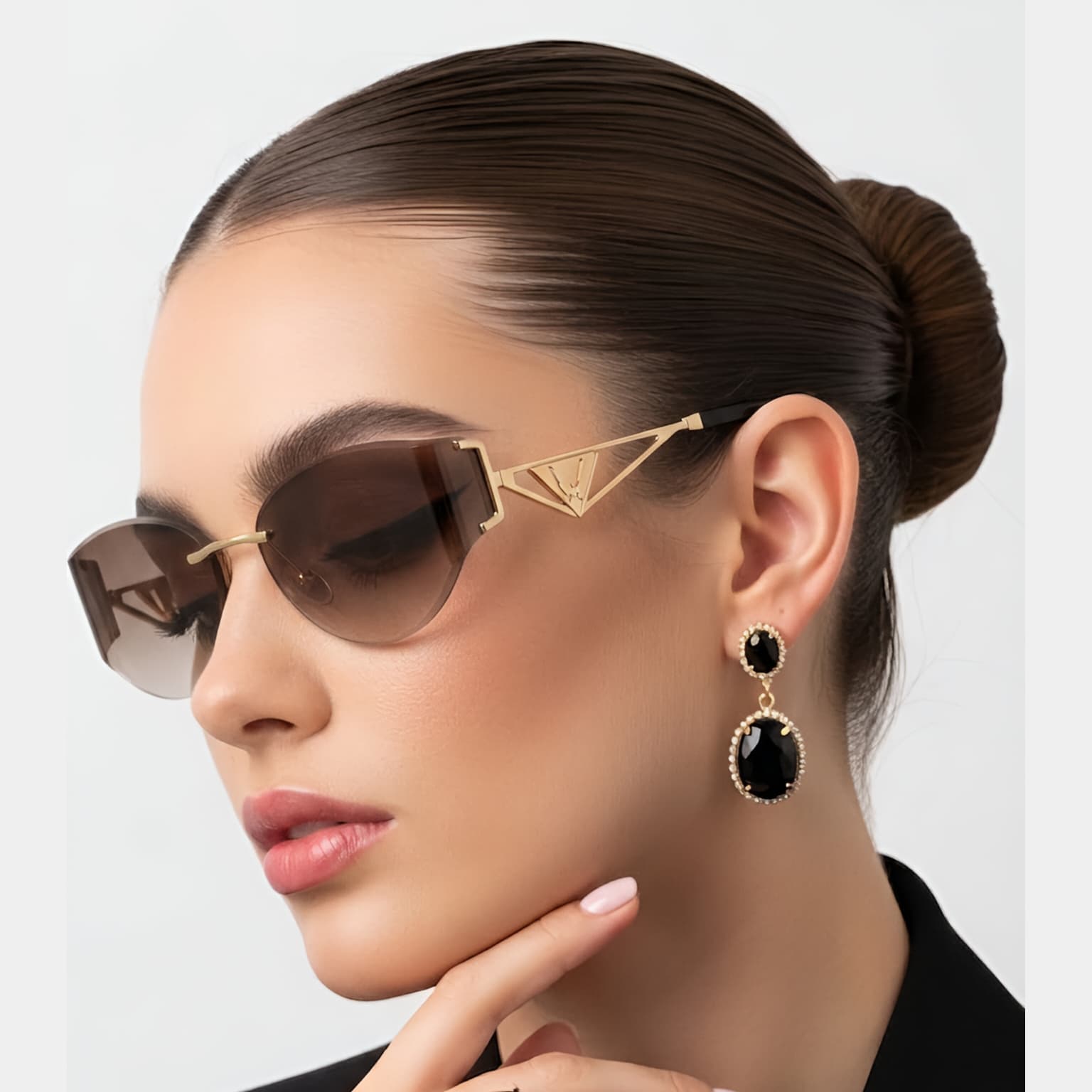 Women’s Rimless Triangle Sunglasses – Y2K Metal Hollow Frame