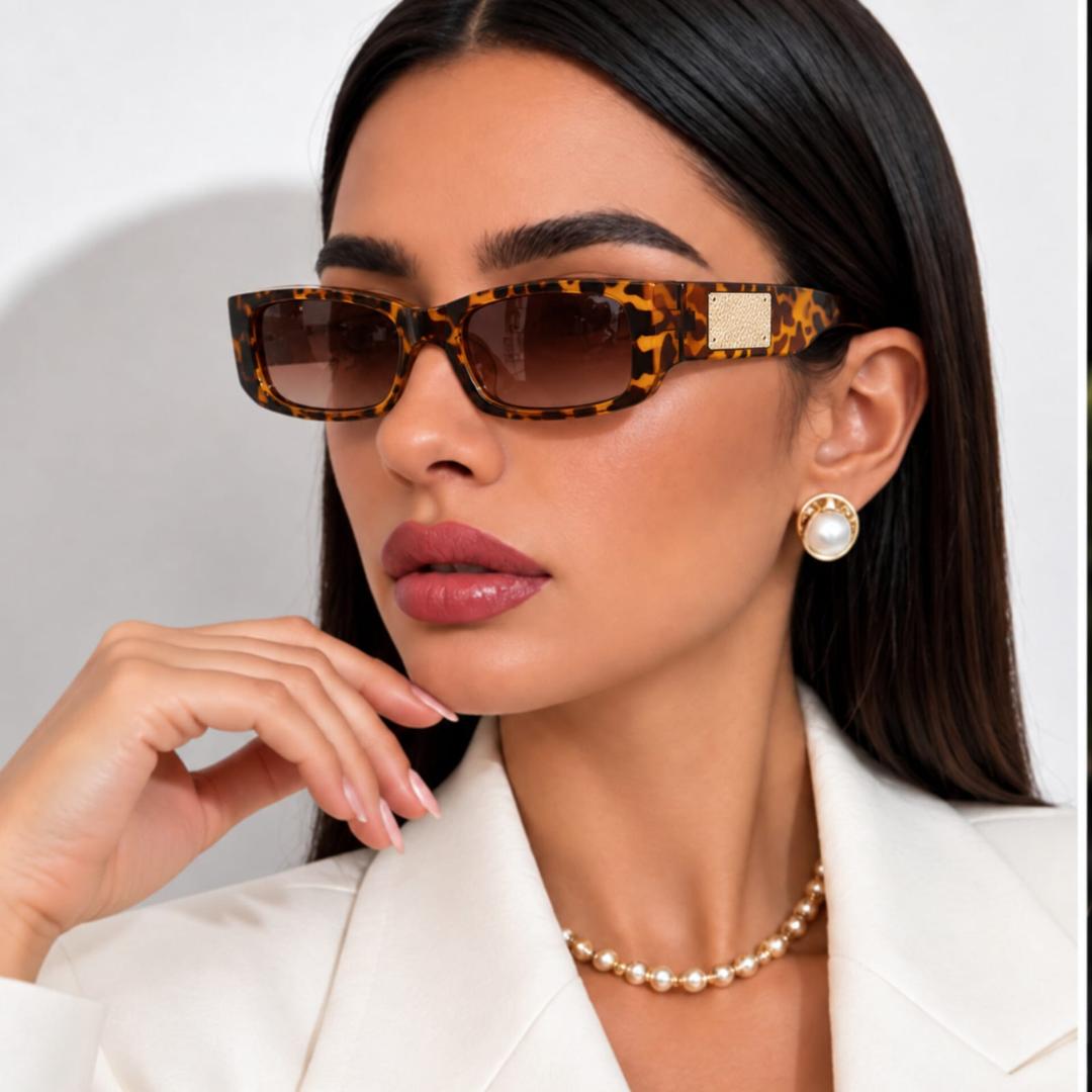 Black Rectangle Sunglasses for Women & Men, Small Frame Retro UV400