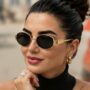 Retro Rectangle Sunglasses with Gold Metal Frame, Black UV400 Lenses