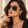 Frameless Square Sunglasses with Chain, Gradient UV400 Lenses for Men & Women