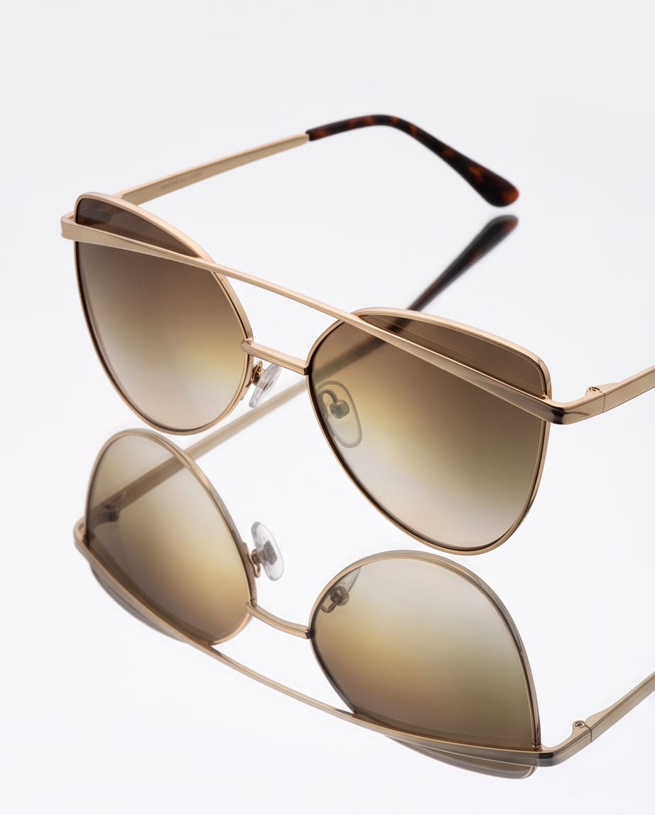 Rose Gold Cat Eye Sunglasses for Women, Flat Reflective Multicolor Lenses